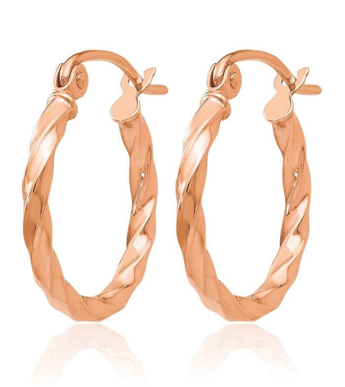 14K Solid Rose Pink Gold Twisted Round Small Hoop Earrings