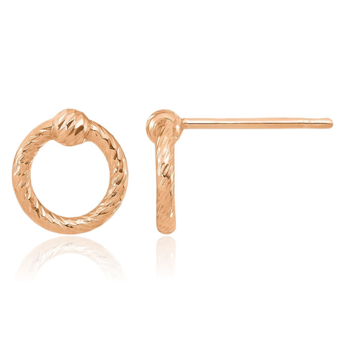 14K Solid Rose Pink Gold Twisted Circle Round Stud Earrings