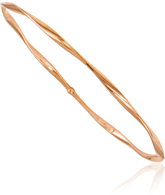 14K Solid Rose Pink Gold Twisted Slip On Bangle Bracelet