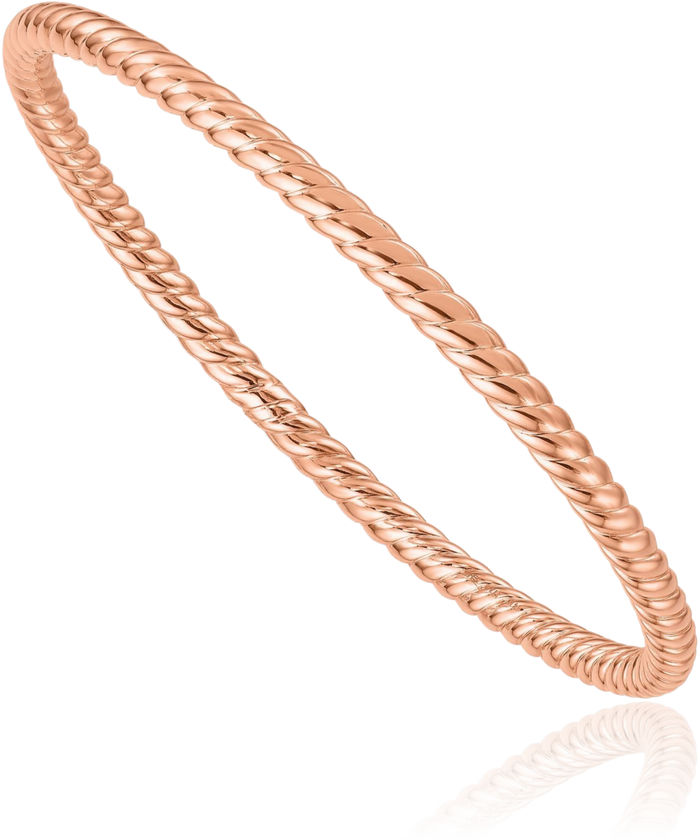 14K Solid Rose Pink Gold Twisted Slip On Bangle Bracelet