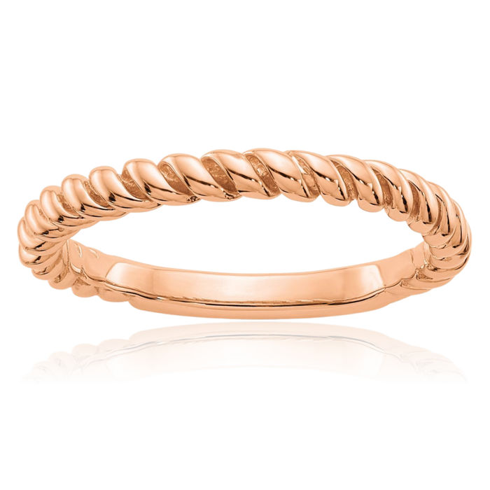 14K Solid Rose Pink Gold Twisted Wedding Band Woven Crisscross Statement Ring