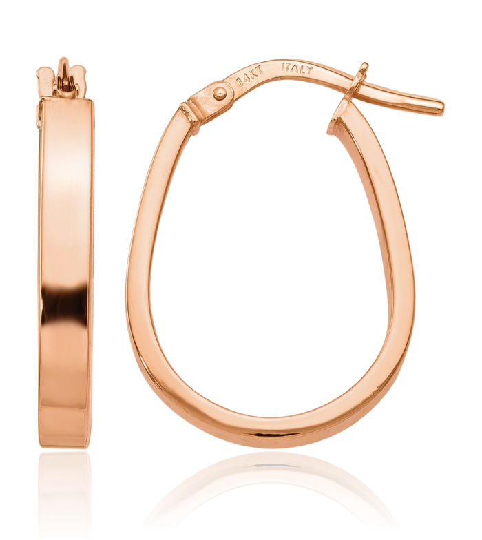 14K Solid Rose Pink Gold U Shape Oval Medium Hoop Earrings