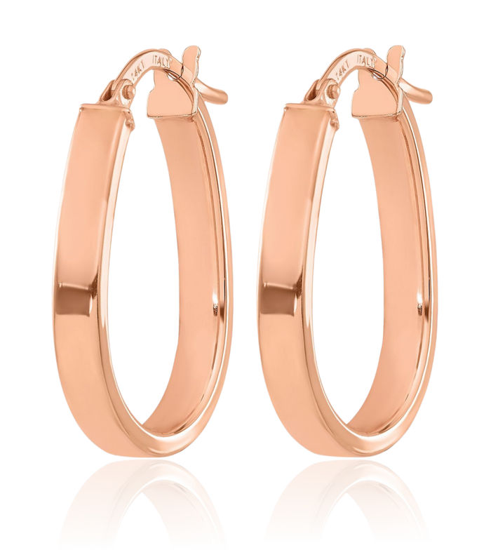 14K Solid Rose Pink Gold U Shape Oval Medium Hoop Earrings