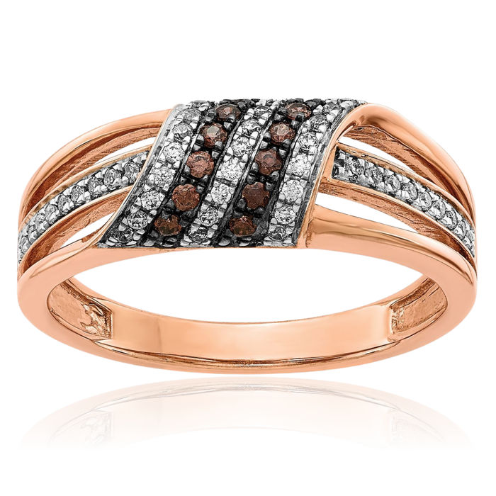 14K Solid Rose Pink Gold White Champagne Diamond Ring