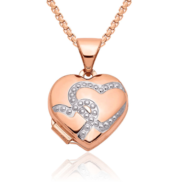 14K Solid Rose Pink Gold White Heart Personalized Photo Locket Necklace Picture Pendant Charm