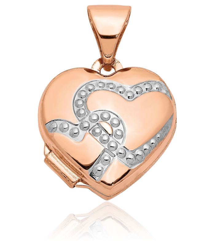 14K Solid Rose Pink Gold White Heart Personalized Photo Locket Necklace Picture Pendant Charm