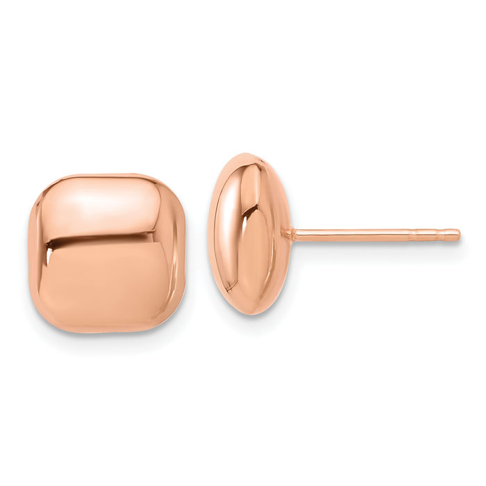 14K Solid Rose Pink Gold 10mm Square Stud Earrings