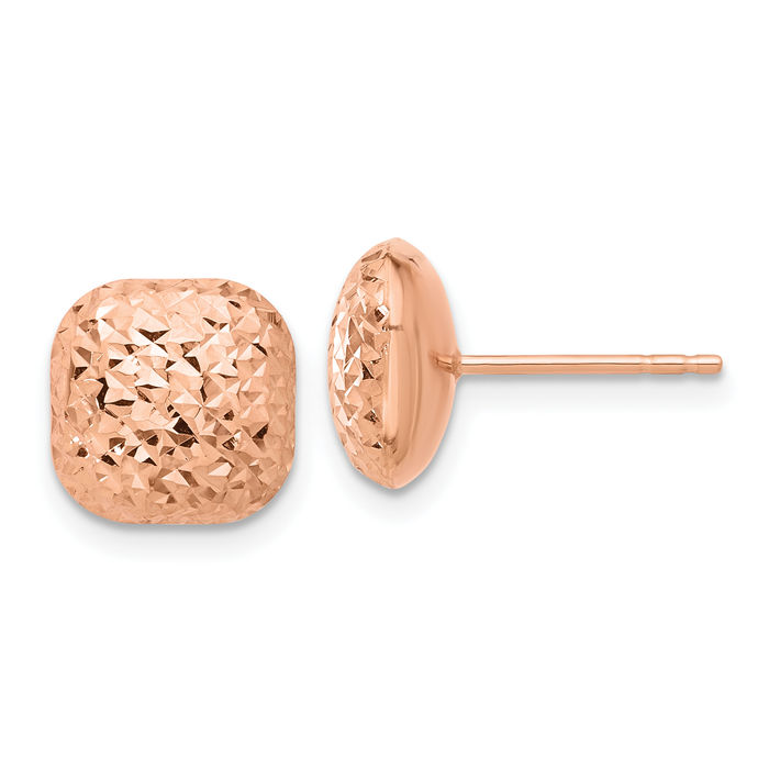 14K Solid Rose Pink Gold 10mm Square Stud Earrings