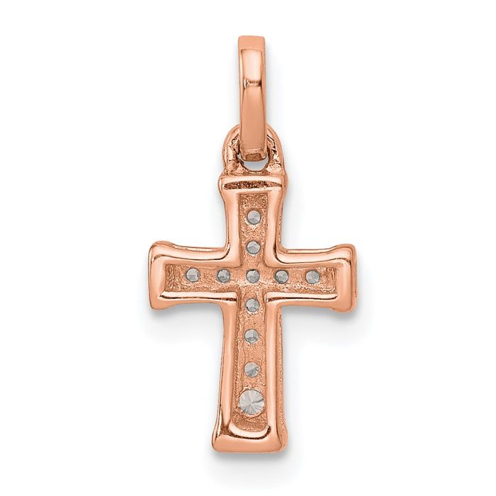 14K Solid Rose Pink Gold Diamond Latin Mexican Holy Cross Necklace Religious Chain Pendant Jesus Christ Christian Charm