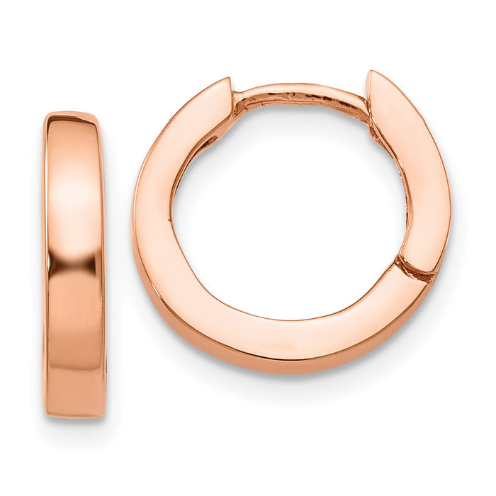 14K Solid Rose Pink Gold Round Huggie Small Hoop Earrings