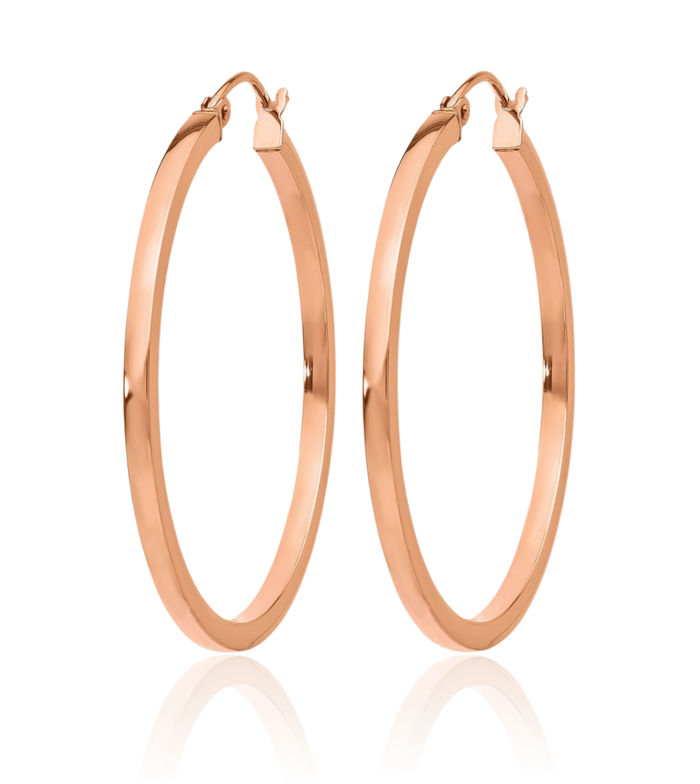 14K Solid Rose Pink Gold Square Tube Round Medium Hoop Earrings