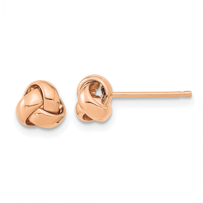 14K Solid Rose Pink Gold Twisted Love Knot Symbol Stud Earrings