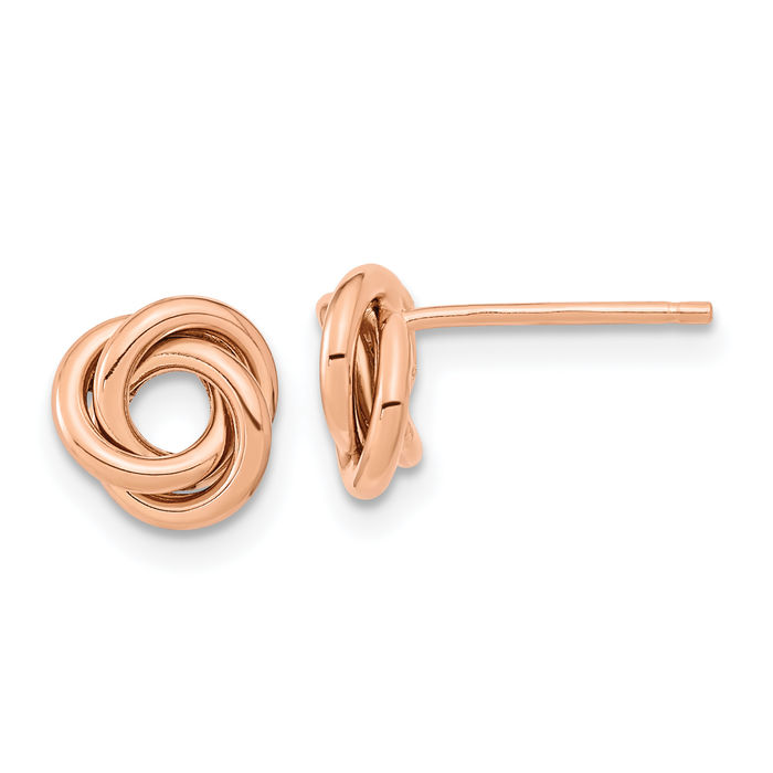 14K Solid Rose Pink Gold Twisted Love Knot Symbol Stud Earrings