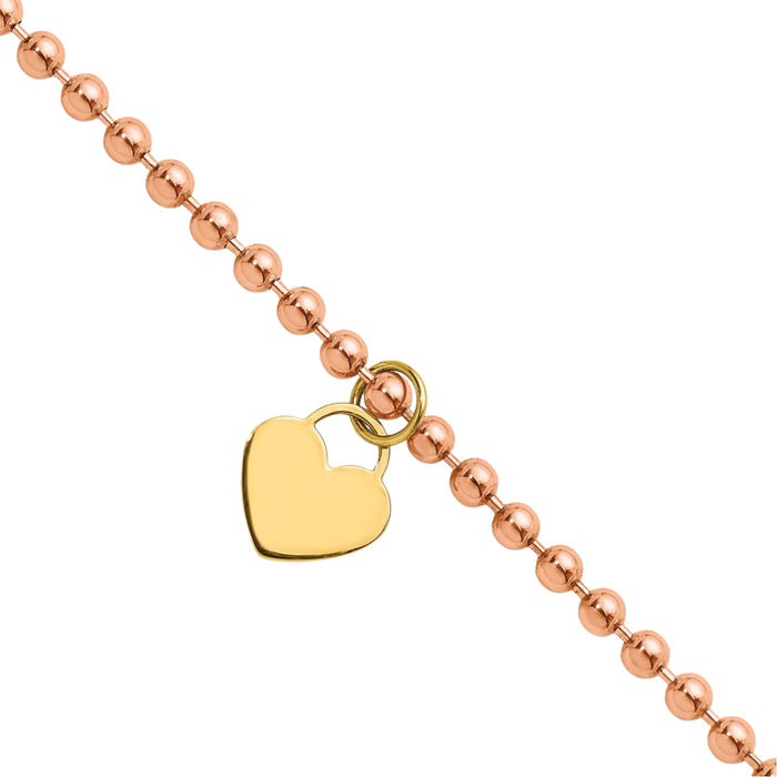 14K Solid Rose Yellow Gold Heart Charm Bracelet