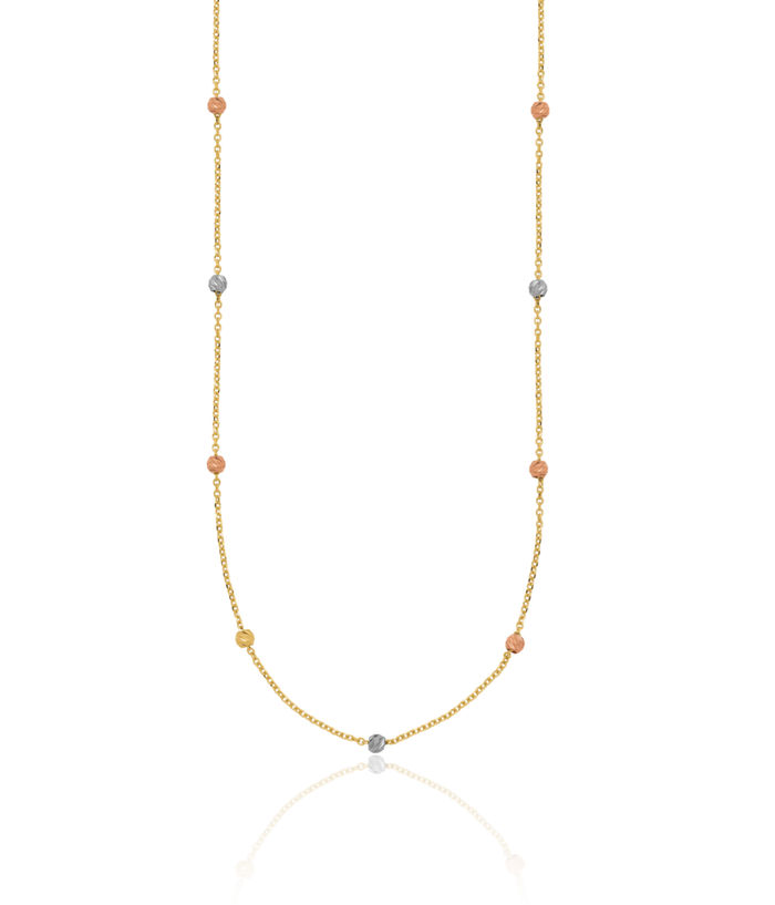 14K Solid Tri Color Pink White Yellow Gold Bead Ball Chain Necklace
