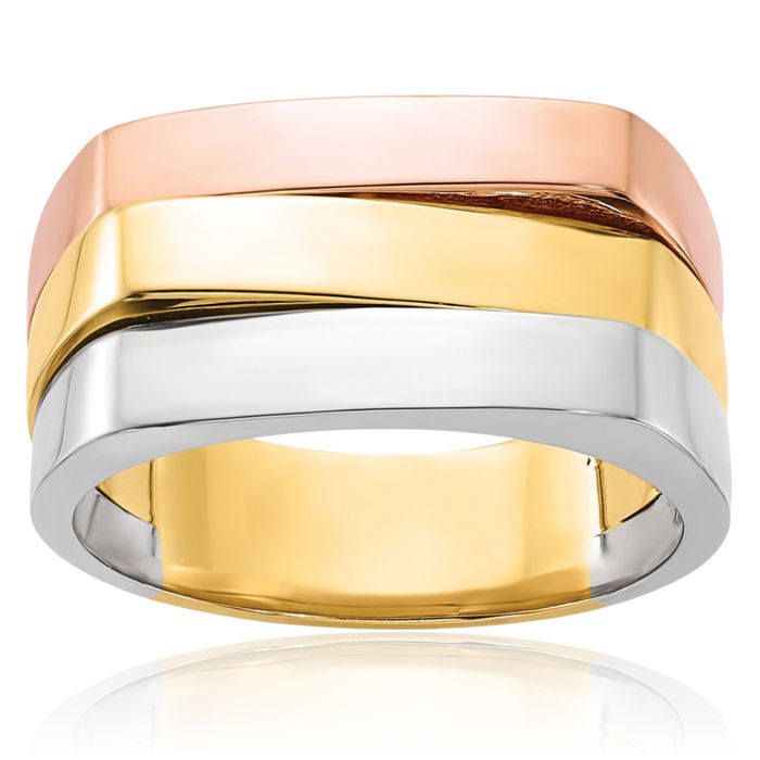 14K Solid Tri Color Pink White Yellow Gold Contemporary Chunky Dome Statement Ring