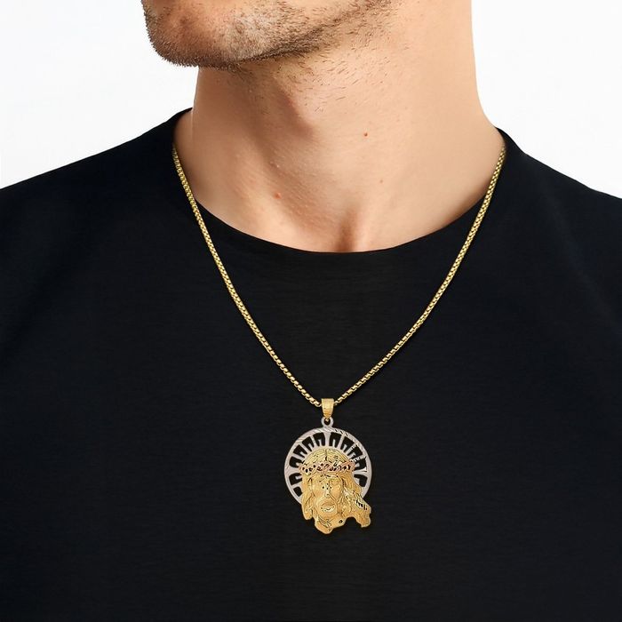 14K Solid Tri Color Gold Jesus Necklace