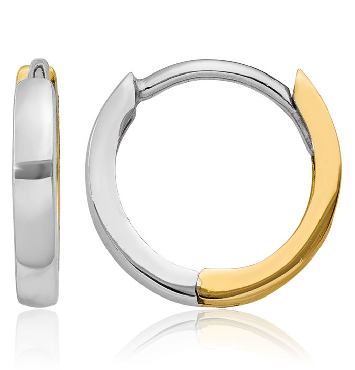 14K Solid Two Tone Gold 1.5mm Round Huggie Mini Small Hoop Earrings