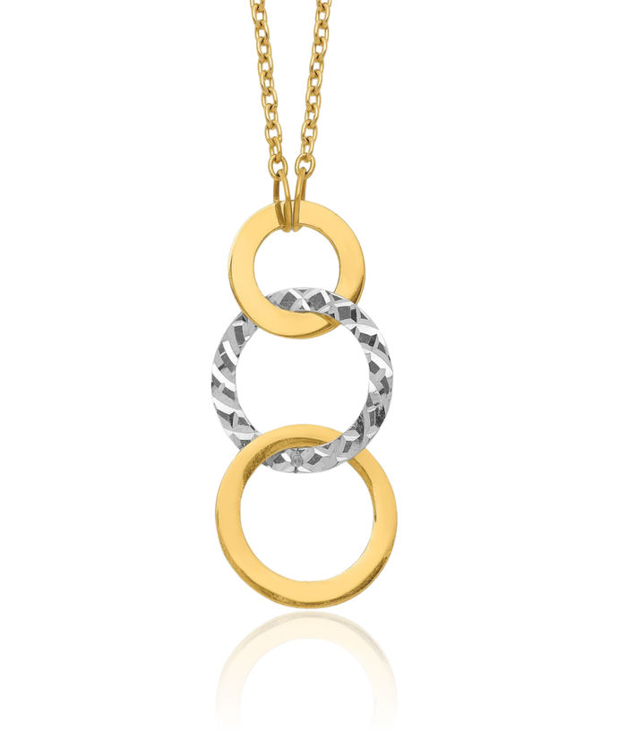 14K Solid Two Tone Gold 3 Circle Round Geometric Chain Necklace