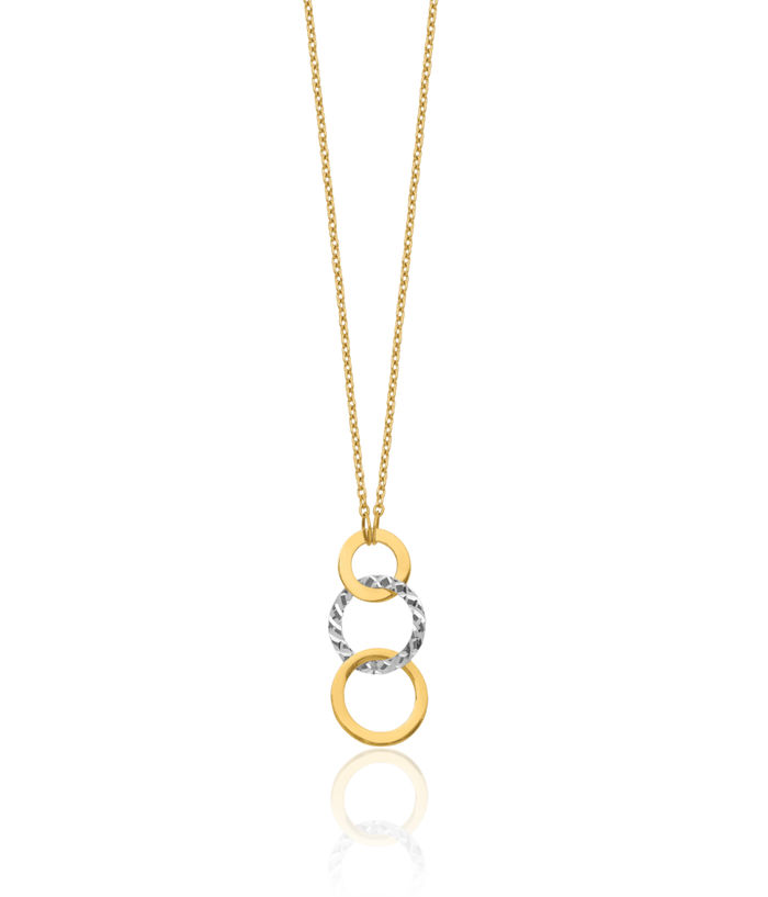 14K Solid Two Tone Gold 3 Circle Round Geometric Chain Necklace