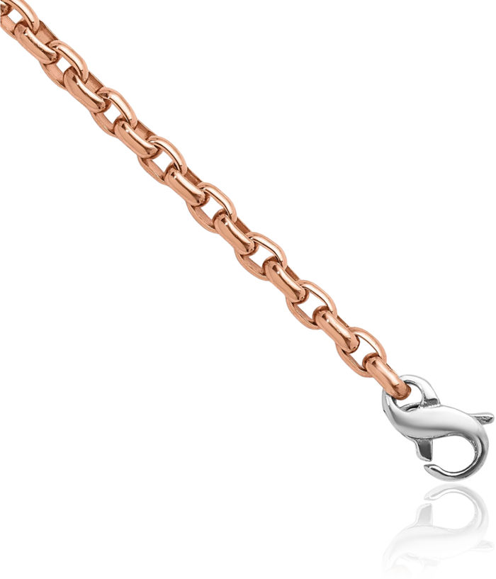 14K Solid Two Tone Rose White Gold 3.5mm Oval Cable Rolo Link Chain Belcher Necklace