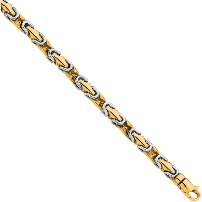 14K Solid Two Tone Gold 4.2mm Byzantine Link Chain Bracelet