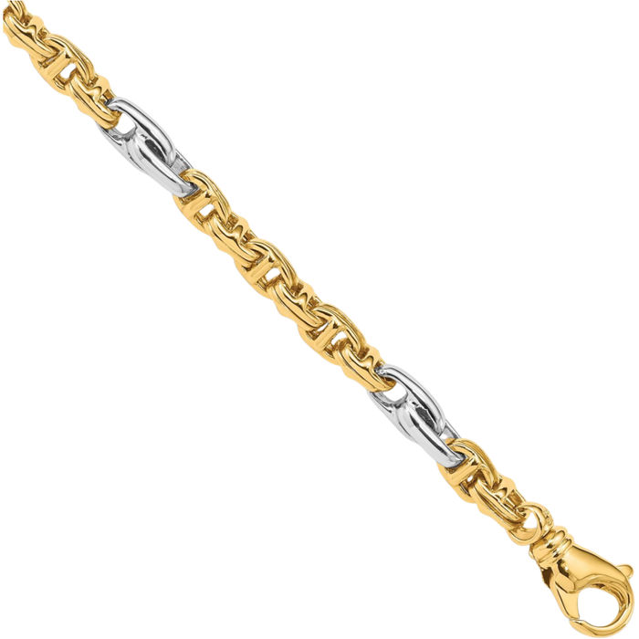 14K Solid Two Tone Gold 5.38mm Link Chain Bracelet