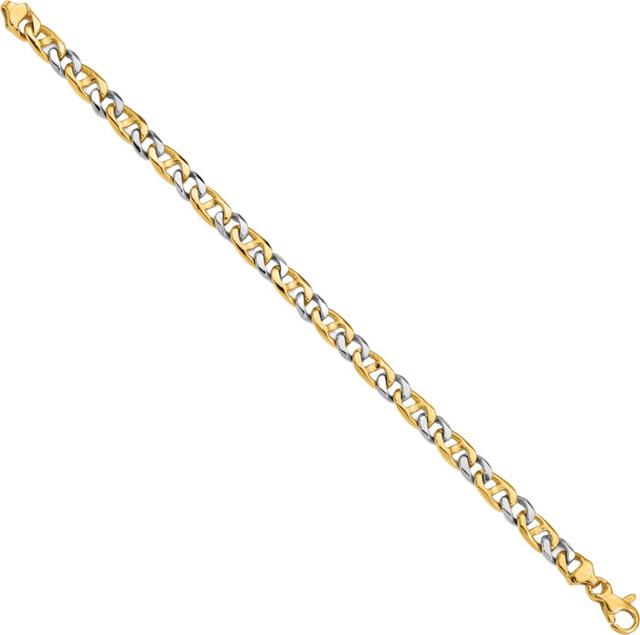 14K Solid Two Tone Gold 5.6mm Link Chain Bracelet