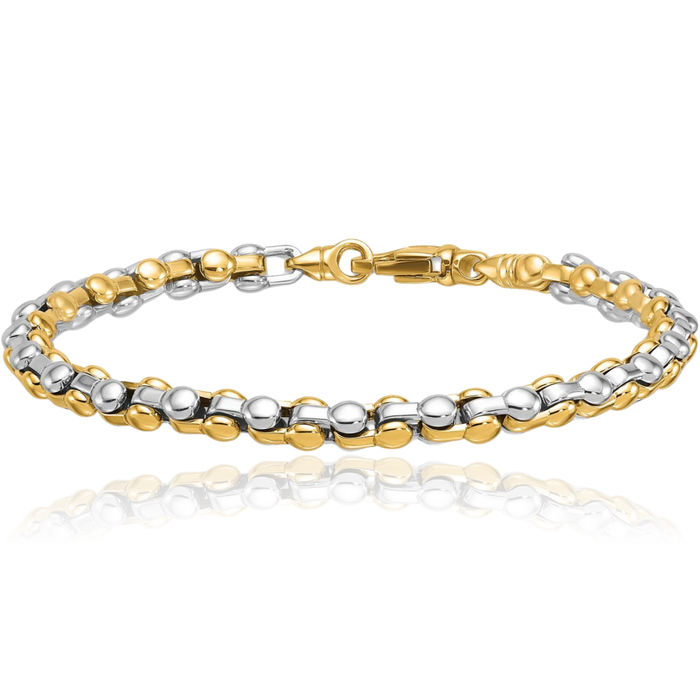 14K Solid Two Tone Gold 5.7mm Link Chain Bracelet