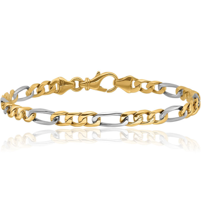 14K Solid Two Tone Gold 5.8mm Figaro Link Chain Bracelet