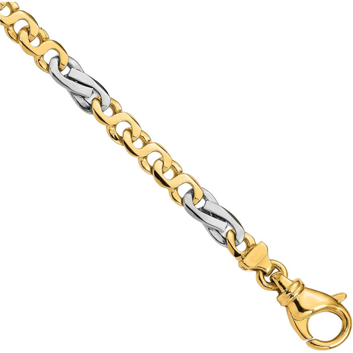 14K Solid Two Tone Gold 5.8mm Link Chain Bracelet