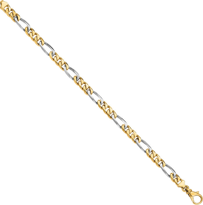 14K Solid Two Tone Gold 6.1mm Figaro Link Chain Bracelet