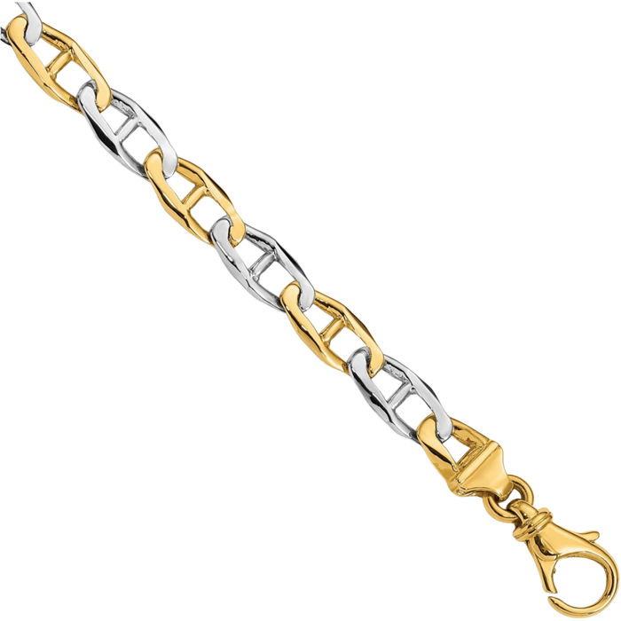 14K Solid Two Tone Gold 6.5mm Link Chain Bracelet