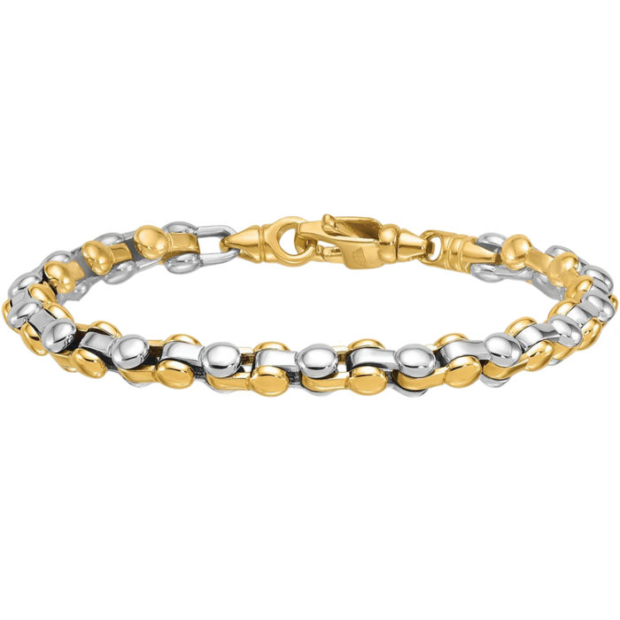 14K Solid Two Tone Gold 6.5mm Link Chain Bracelet