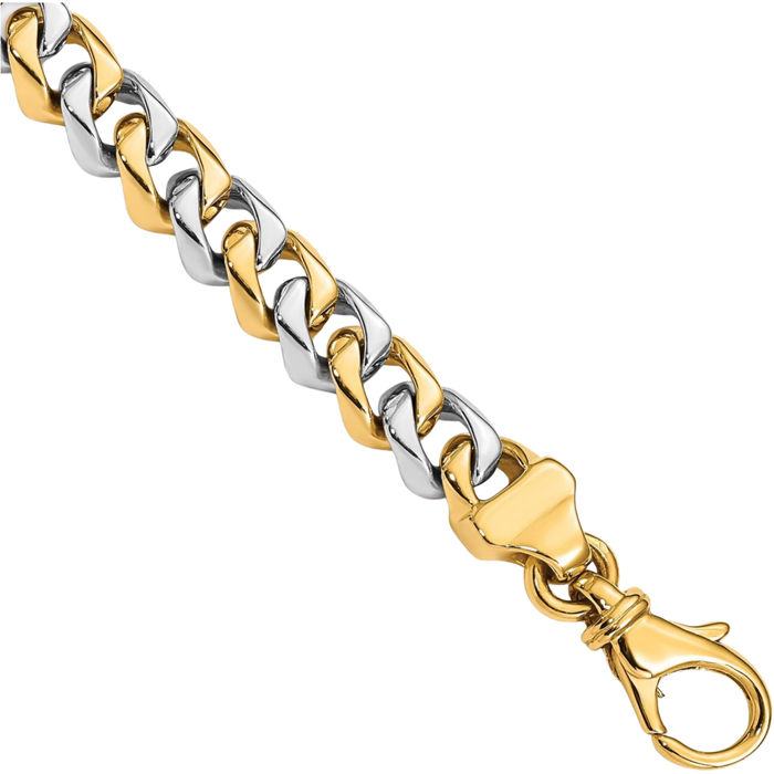 14K Solid Two Tone Gold 6.85mm Curb Link Chain Bracelet