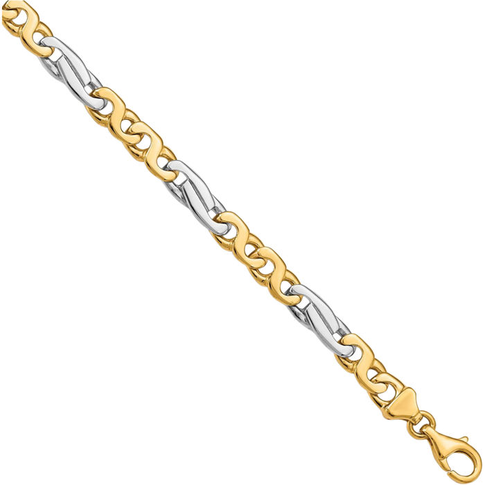 14K Solid Two Tone Gold 6mm Link Chain Bracelet