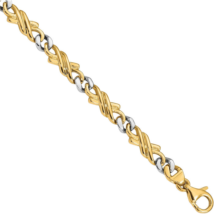 14K Solid Two Tone Gold 6mm Link Chain Bracelet