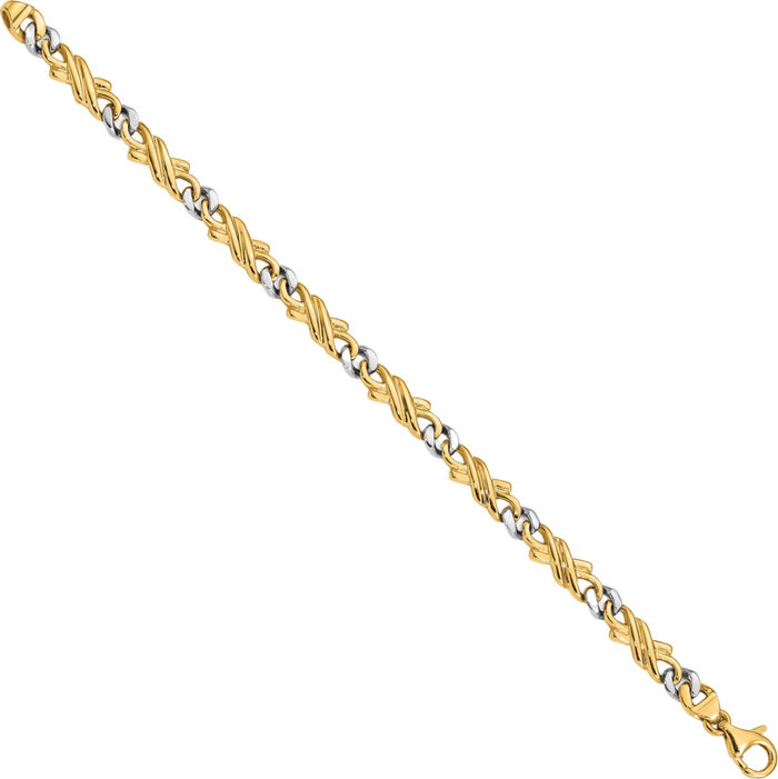 14K Solid Two Tone Gold 6mm Link Chain Bracelet