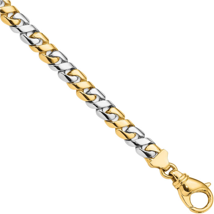 14K Solid Two Tone Gold 7.1mm Link Chain Bracelet