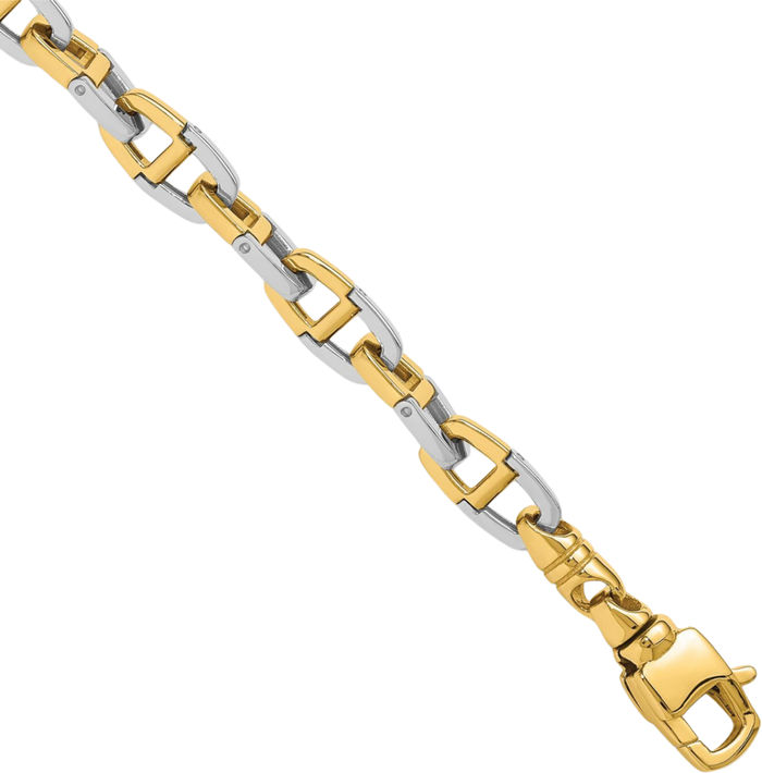 14K Solid Two Tone Gold 7.2mm Anchor Mariner Link Chain Bracelet