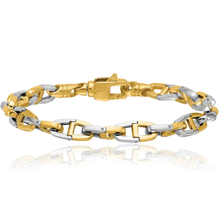 14K Solid Two Tone Gold 7.2mm Anchor Mariner Link Chain Bracelet