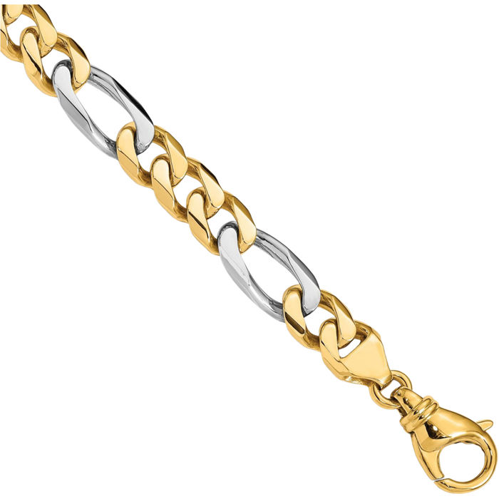 14K Solid Two Tone Gold 8.5mm Figaro Link Chain Bracelet