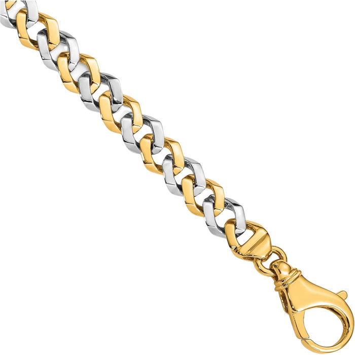 14K Solid Two Tone Gold 8mm Curb Link Chain Bracelet