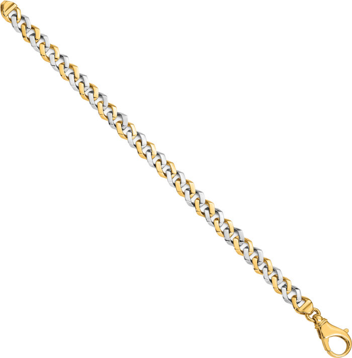 14K Solid Two Tone Gold 8mm Curb Link Chain Bracelet