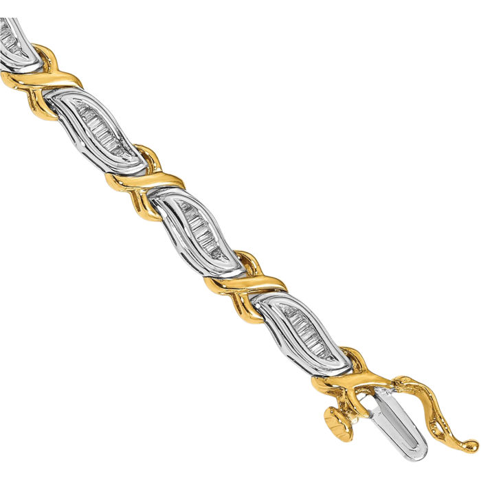 14K Solid Two Tone Gold Baguette Diamond Tennis Bracelet