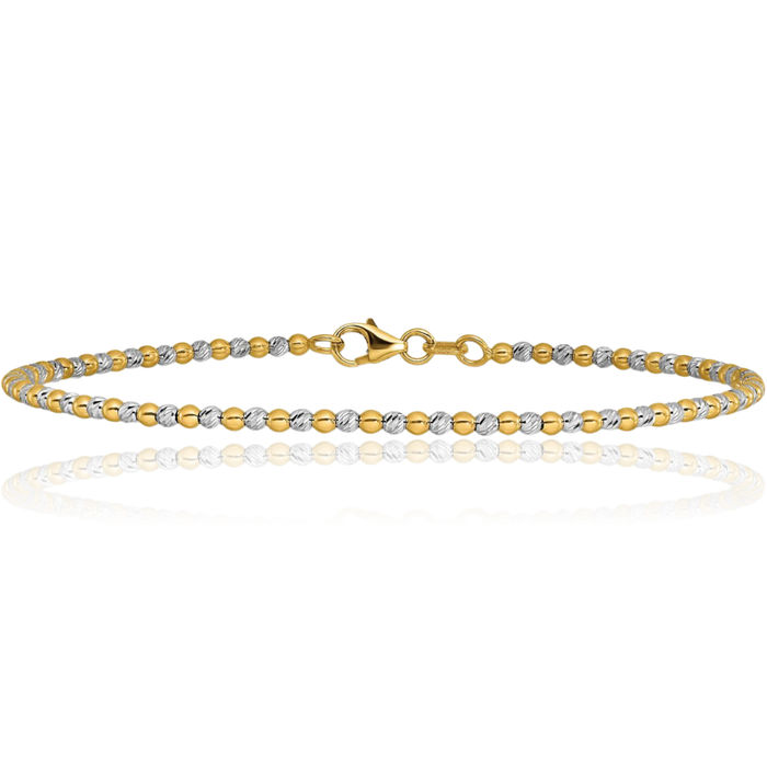 14K Solid Two Tone Gold Beaded Ball Chain Bracelet