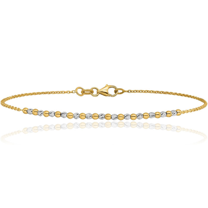 14K Solid Two Tone Gold Beaded Ball Chain Bracelet