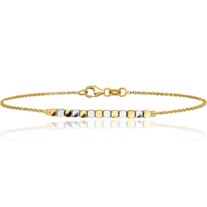 14K Solid Two Tone Gold Beaded Ball Chain Bracelet