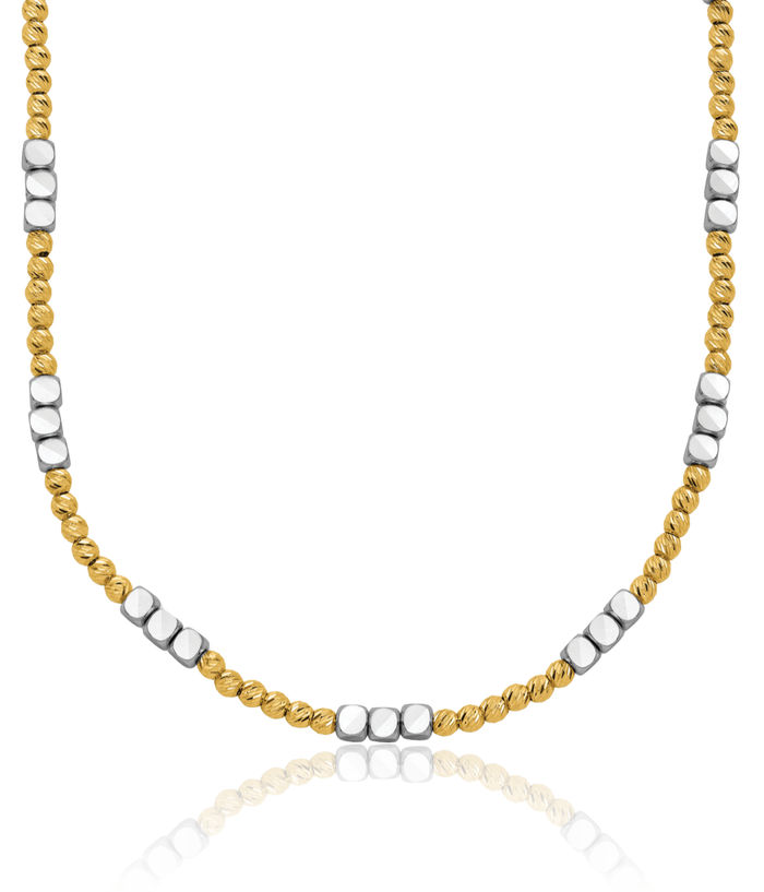 14K Solid Two Tone Gold Beaded Ball Chain Necklace