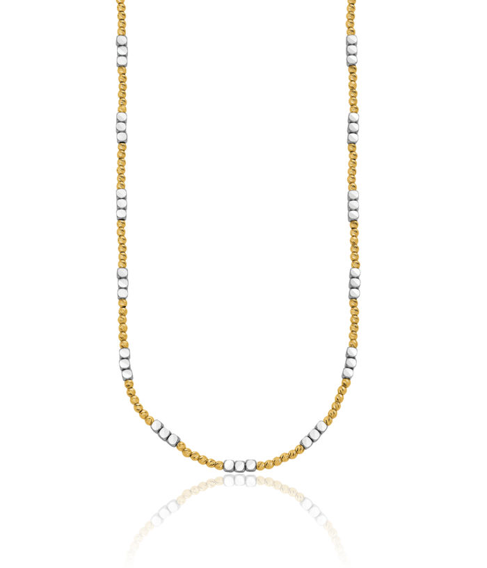 14K Solid Two Tone Gold Beaded Ball Chain Necklace